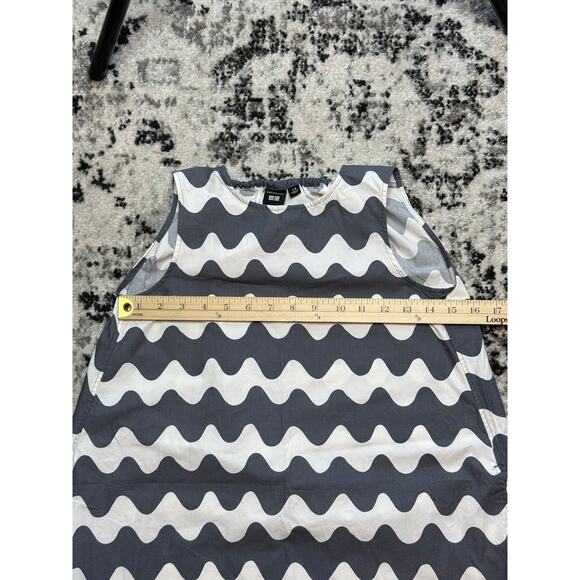 Marimekko x UNIQLO Dress Girls 7-8 Sleeveless Gray White Pockets Wavy Print - Picture 5 of 6